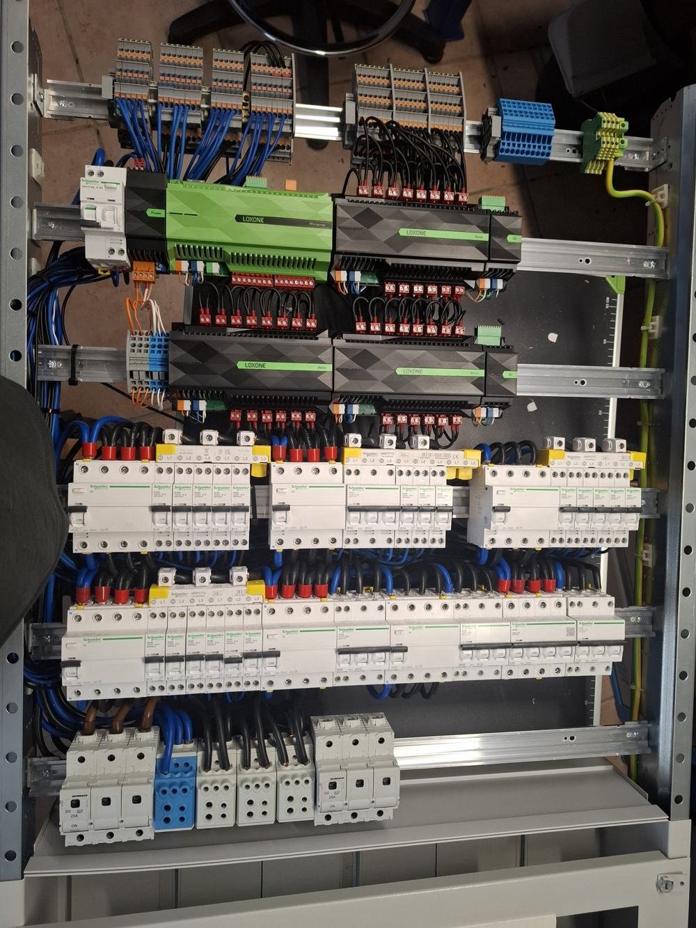 Verdrahteter Verteiler mit Loxone Miniserver und Relay Extensions